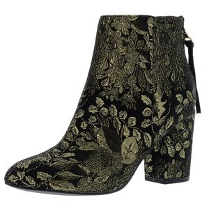 Cynthia Ankle-High Gold/Black Fabric Booties